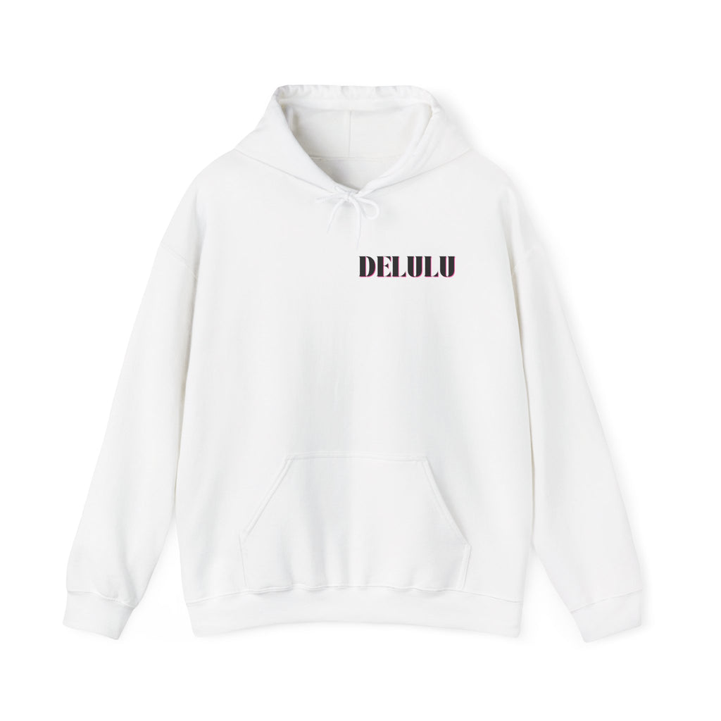 STATEMENT HOODIE DELULU - WHITE & BLACK/PINK