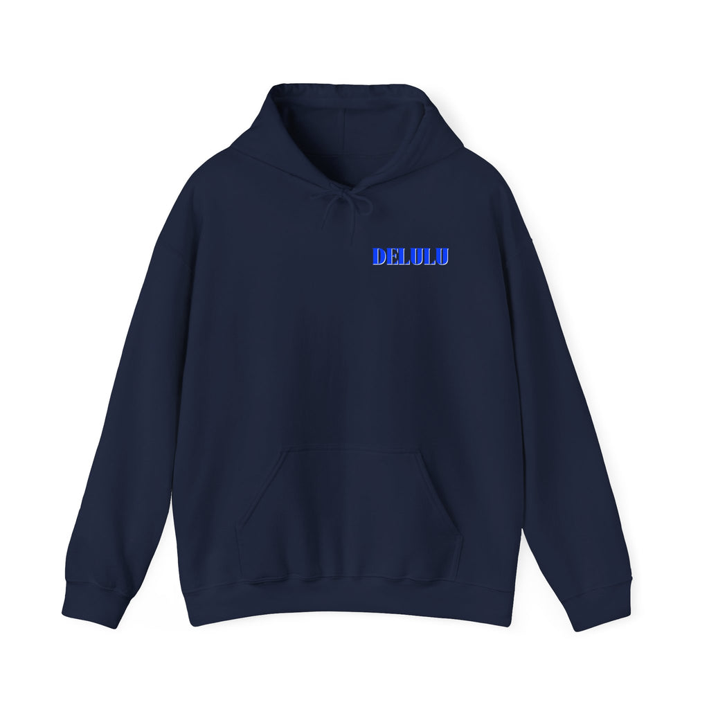 STATEMENT HOODIE DELULU - BLACK & BLUE/WHITE
