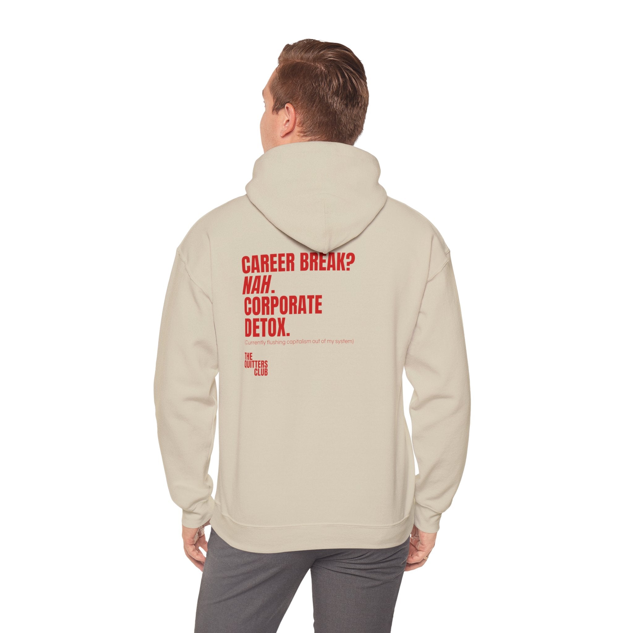 QUITTERS CLUB HOODIE - CORPORATE DETOX BEIGE/RED