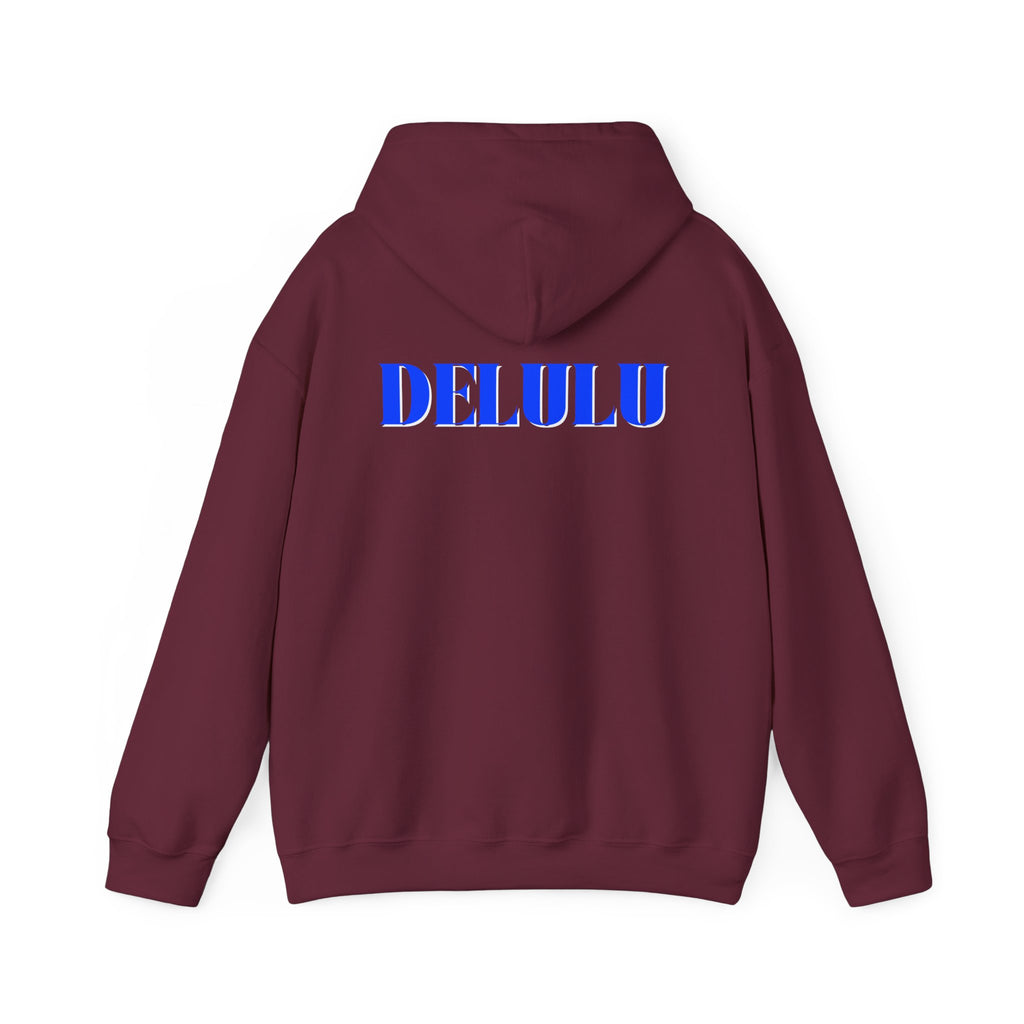 STATEMENT HOODIE DELULU - MAROON & BLUE/WHITE