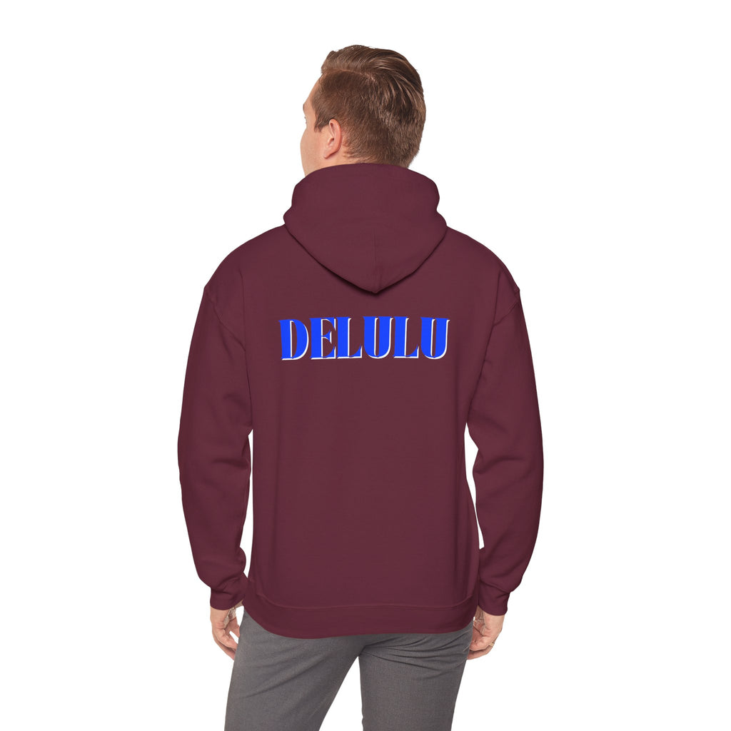 STATEMENT HOODIE DELULU - BLACK & BLUE/WHITE