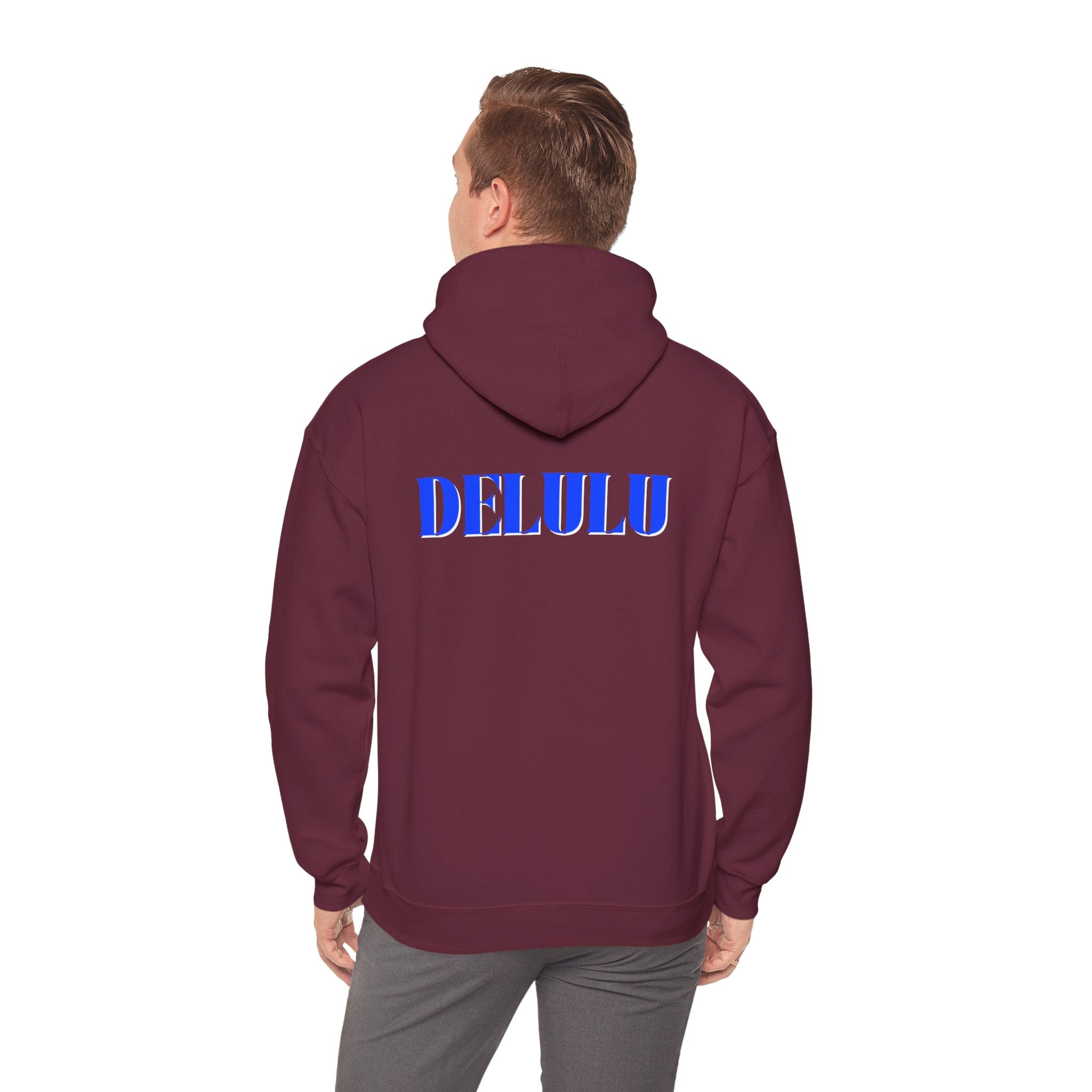STATEMENT HOODIE DELULU - BLACK & BLUE/WHITE