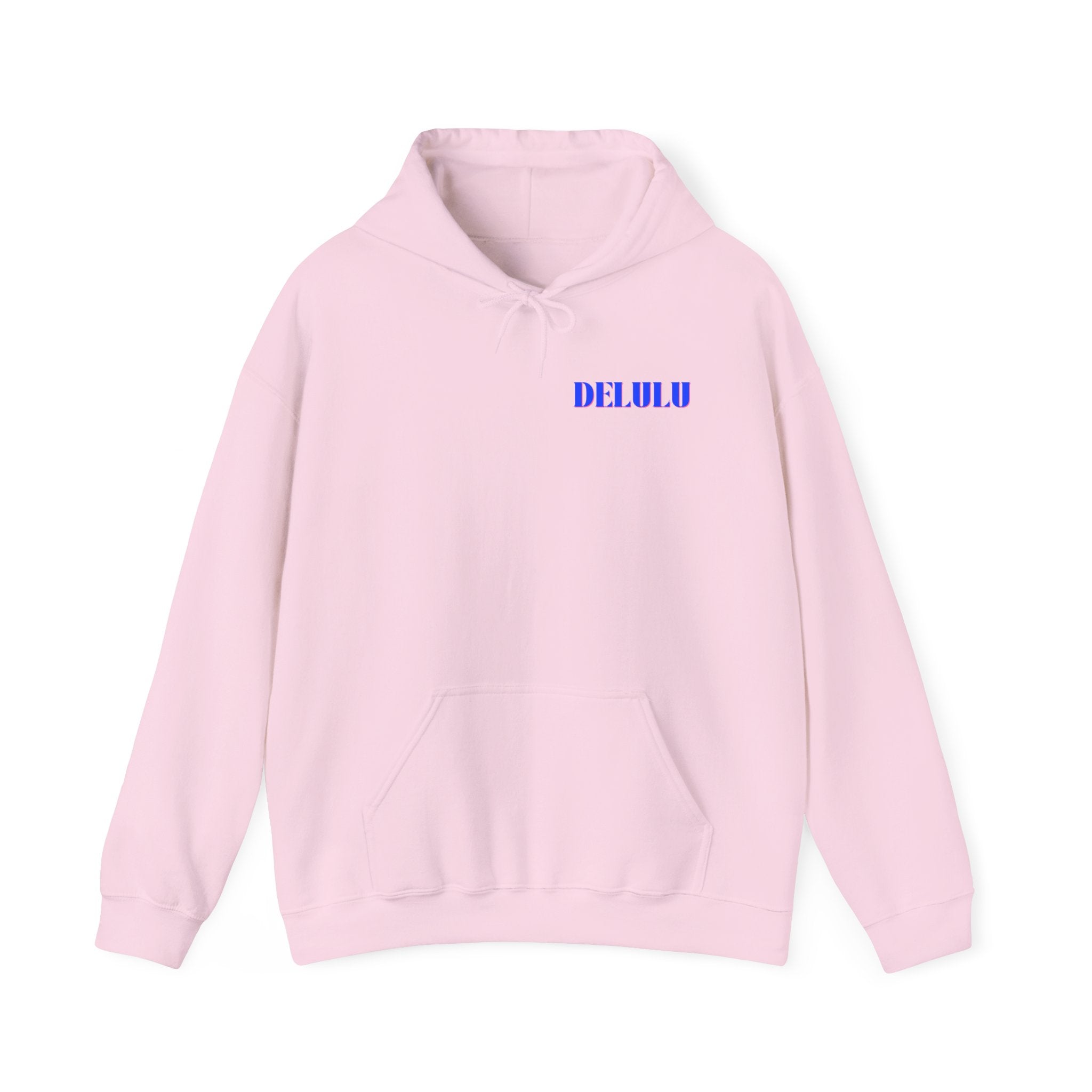 STATEMENT HOODIE DELULU - WHITE & BLUE/PINK