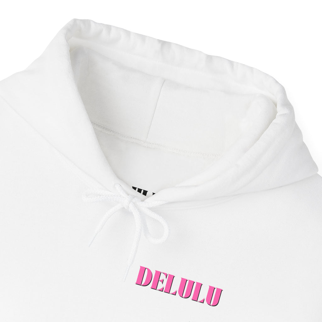 STATEMENT HOODIE DELULU - WHITE & PINK/BLACK
