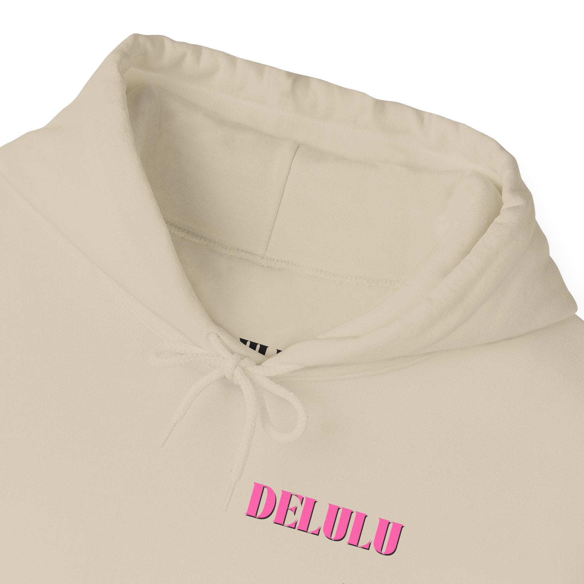 STATEMENT HOODIE DELULU - BEIGE & PINK/BLACK