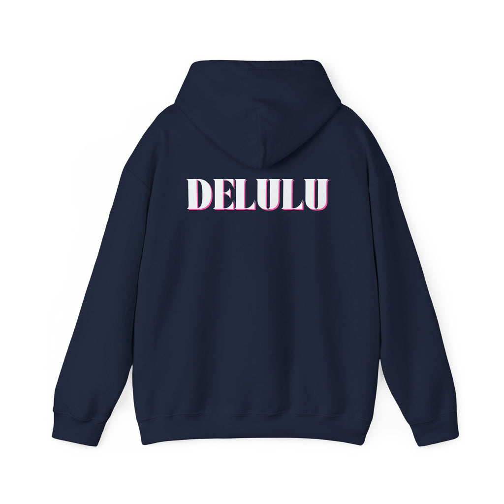 STATEMENT HOODIE DELULU - BLACK & WHITE/PINK