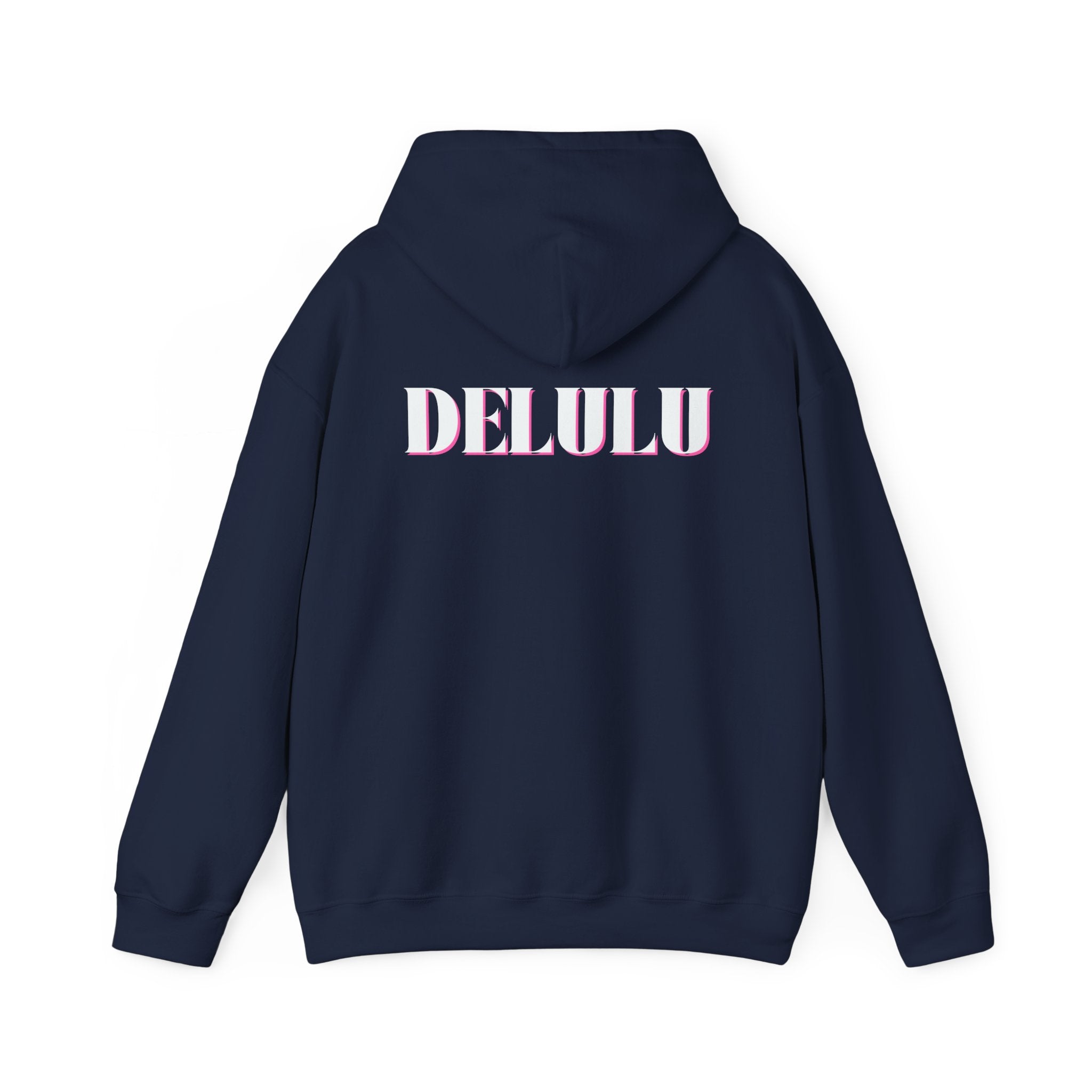STATEMENT HOODIE DELULU - NAVY & WHITE/PINK