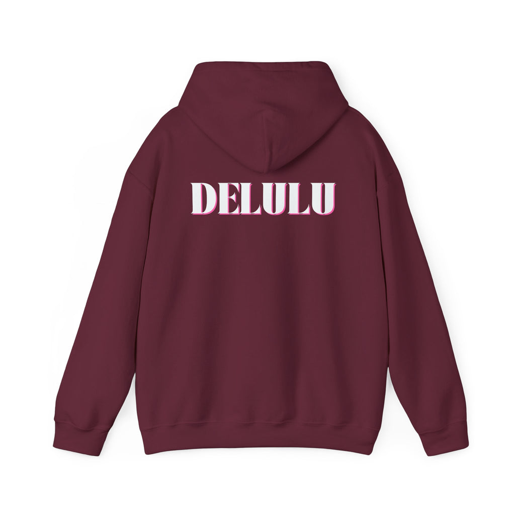 STATEMENT HOODIE DELULU - BLACK & WHITE/PINK