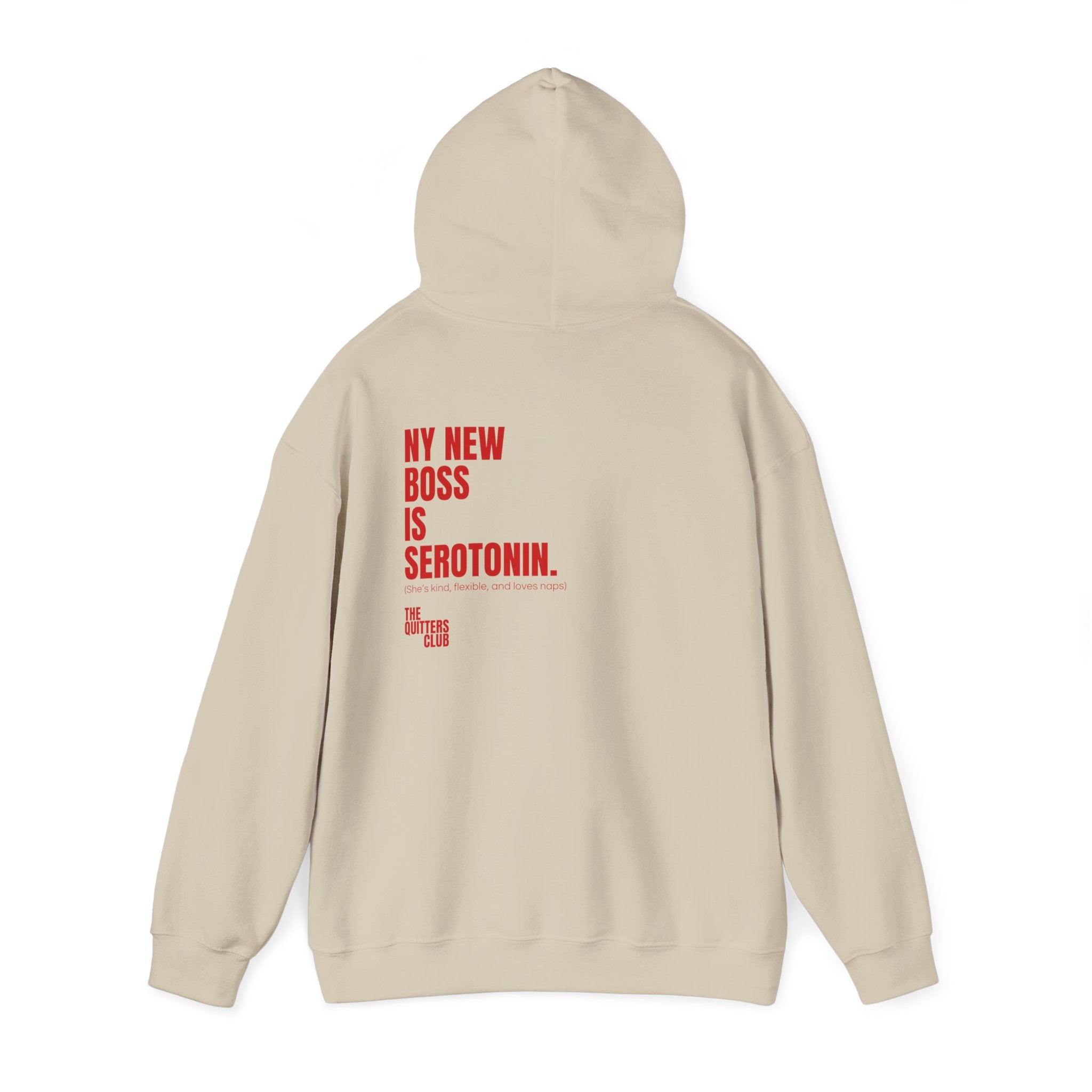 QUITTERS CLUB HOODIE - MY NEW BOSS BEIGE/RED