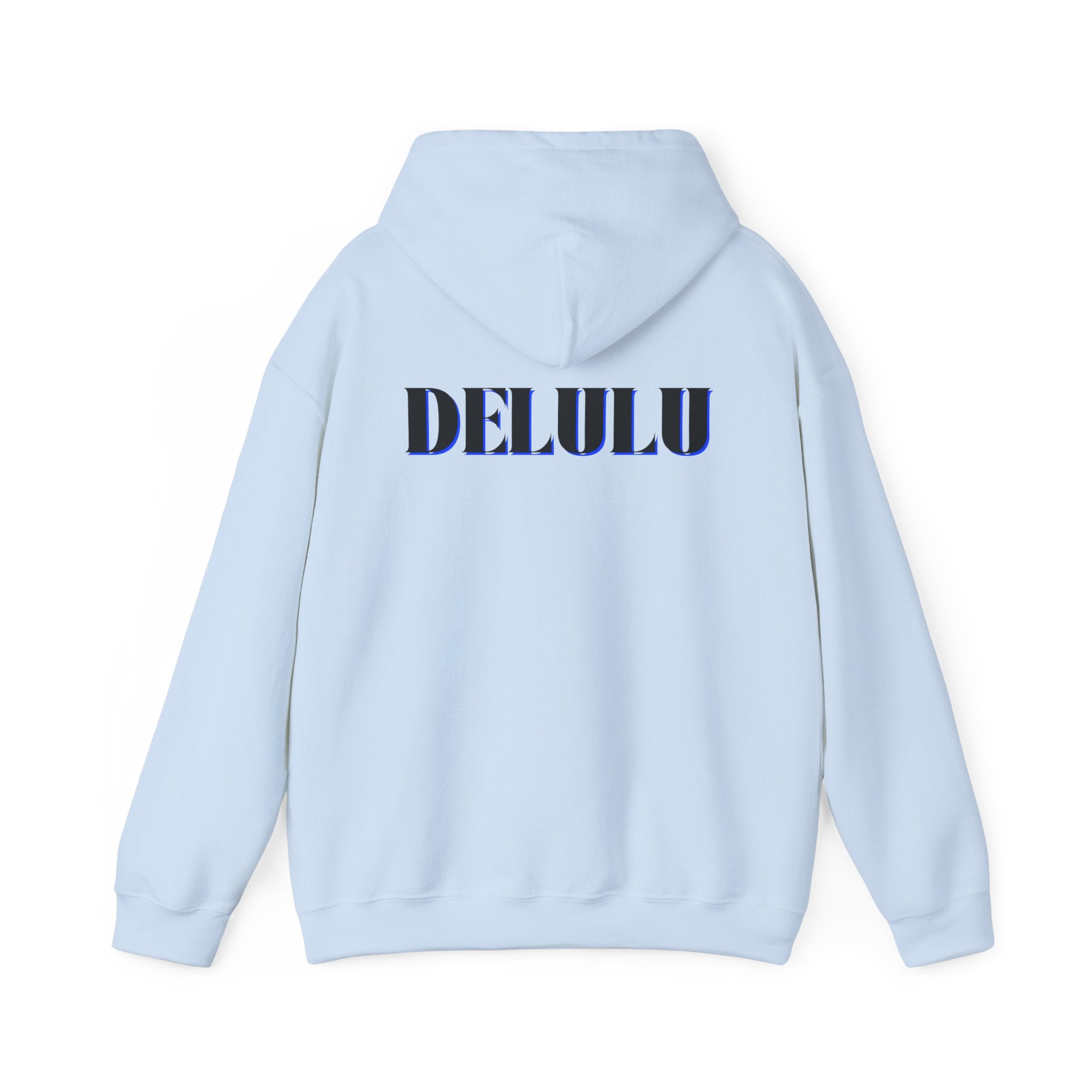 STATEMENT HOODIE DELULU - WHITE & BLACK/BLUE