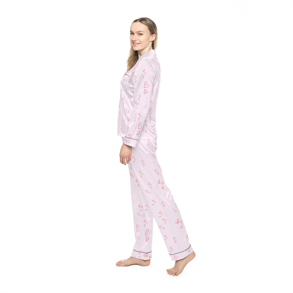 01 Hearts Satin Pajama Set