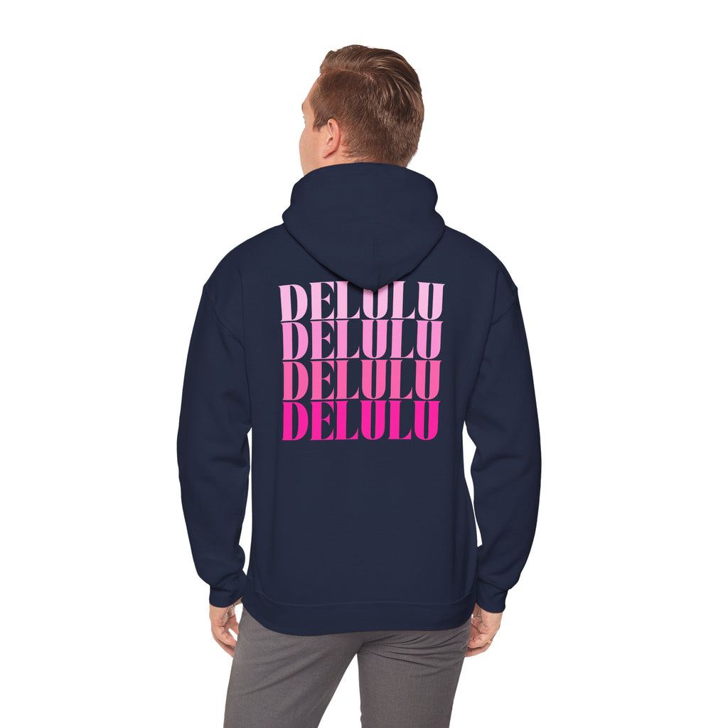 STATEMENT HOODIE DELULU DELULU DELULU - NAVY & PINK
