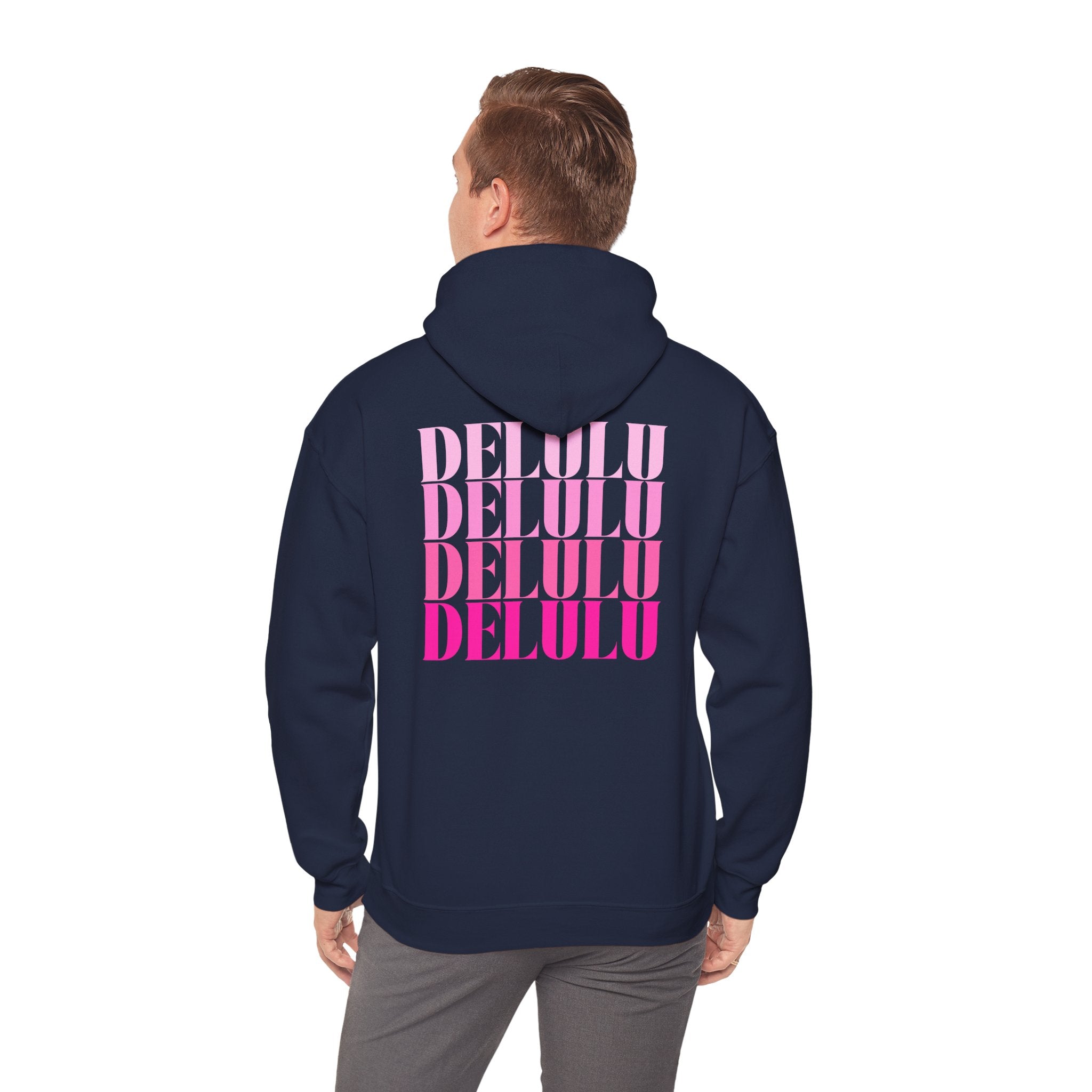 STATEMENT HOODIE DELULU DELULU DELULU - NAVY & PINK
