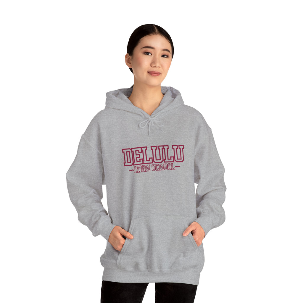 DELULU HIGH SCHOOL HOODIE - GREY&RED