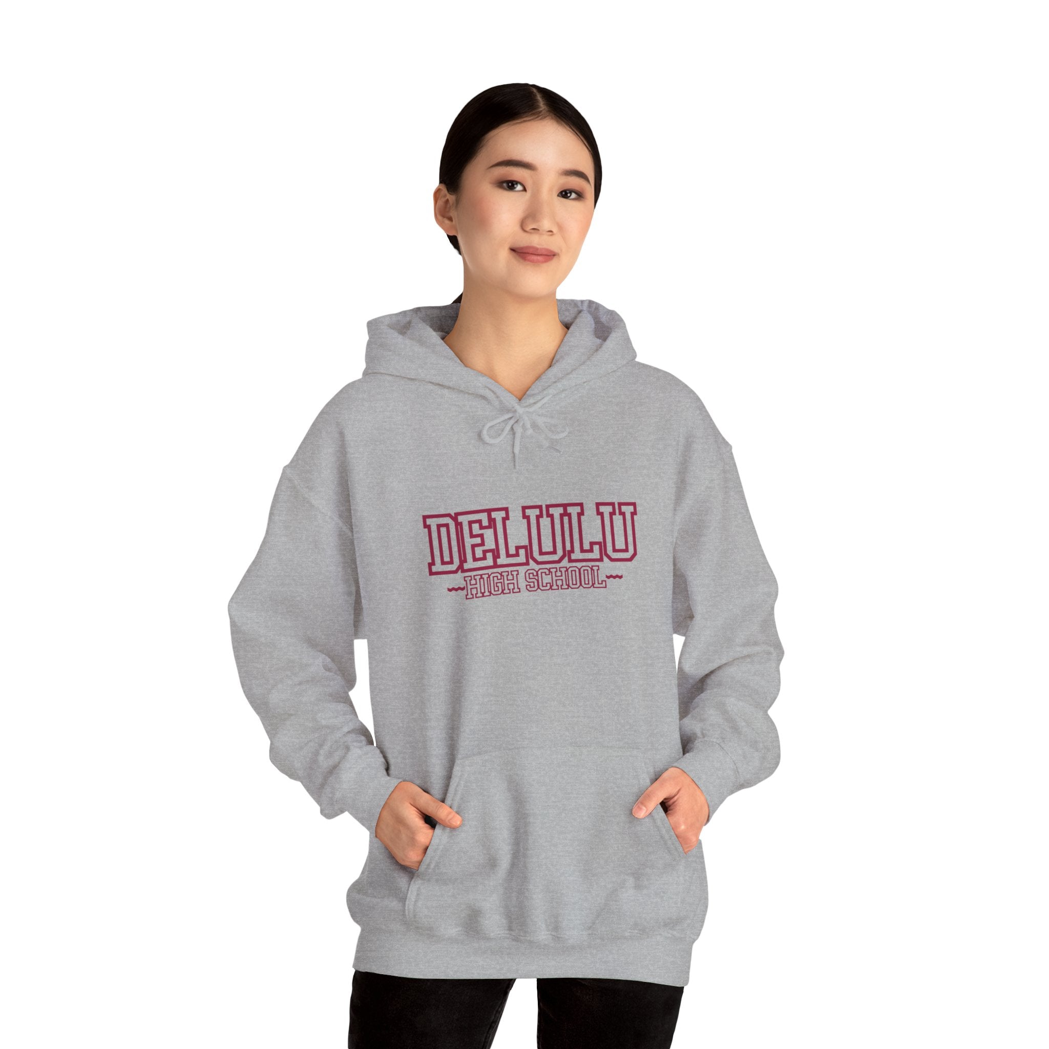 DELULU HIGH SCHOOL HOODIE - GREY&RED