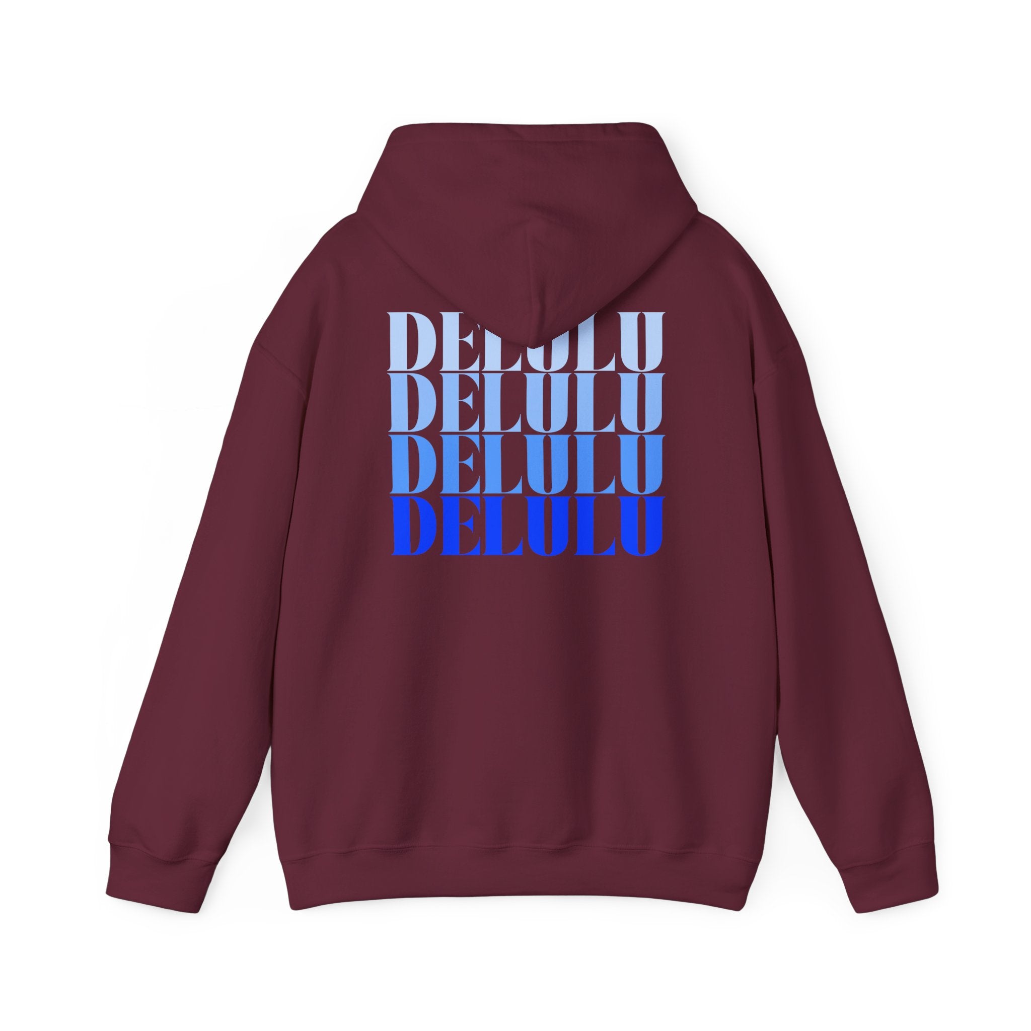STATEMENT HOODIE DELULU DELULU DELULU - DARK CHOCOLATE & BLUE