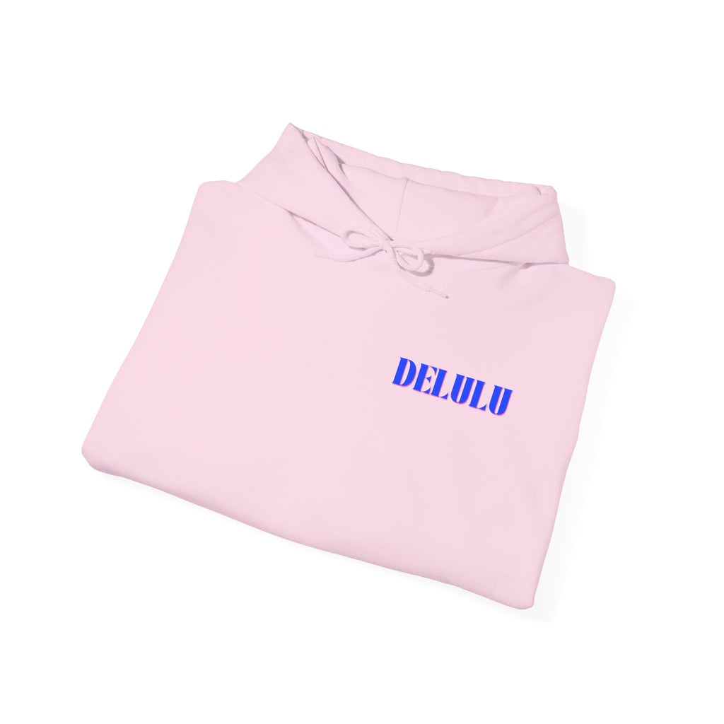 STATEMENT HOODIE DELULU - GREY & BLUE/PINK