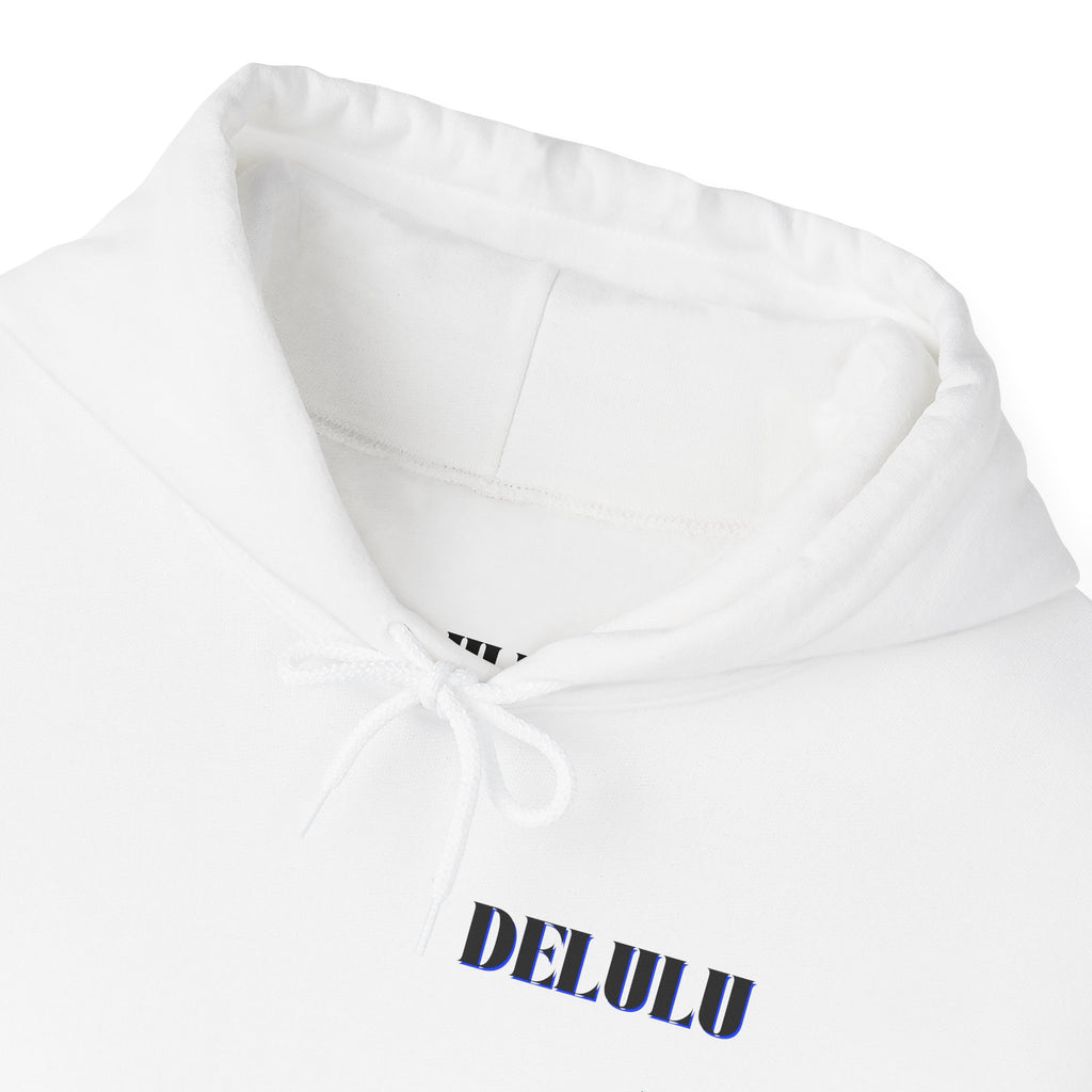 STATEMENT HOODIE DELULU - WHITE & BLACK/BLUE