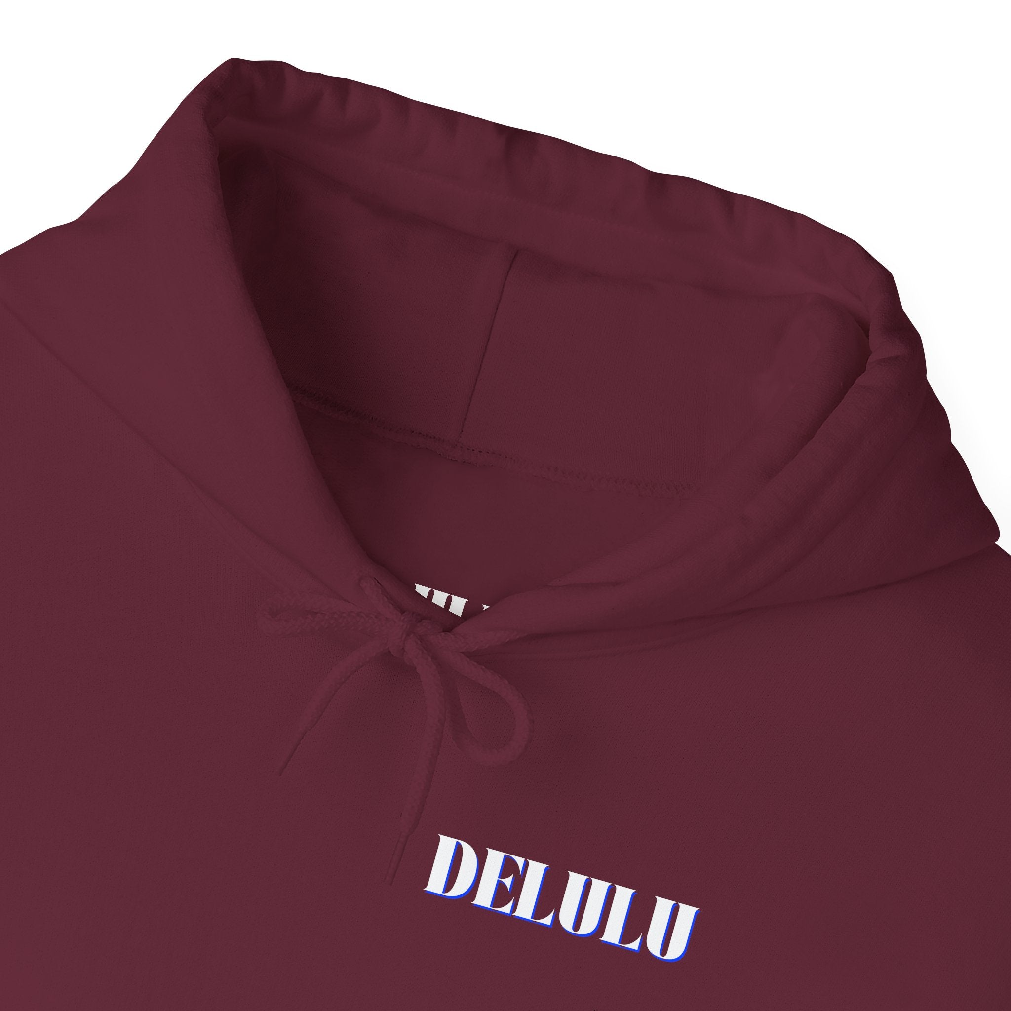 STATEMENT HOODIE DELULU - DARK CHOCOLATE & WHITE/BLUE