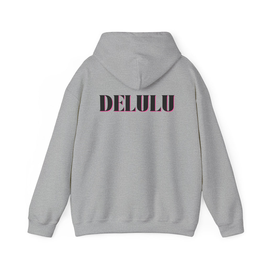 STATEMENT HOODIE DELULU - GREY & BLACK/PINK