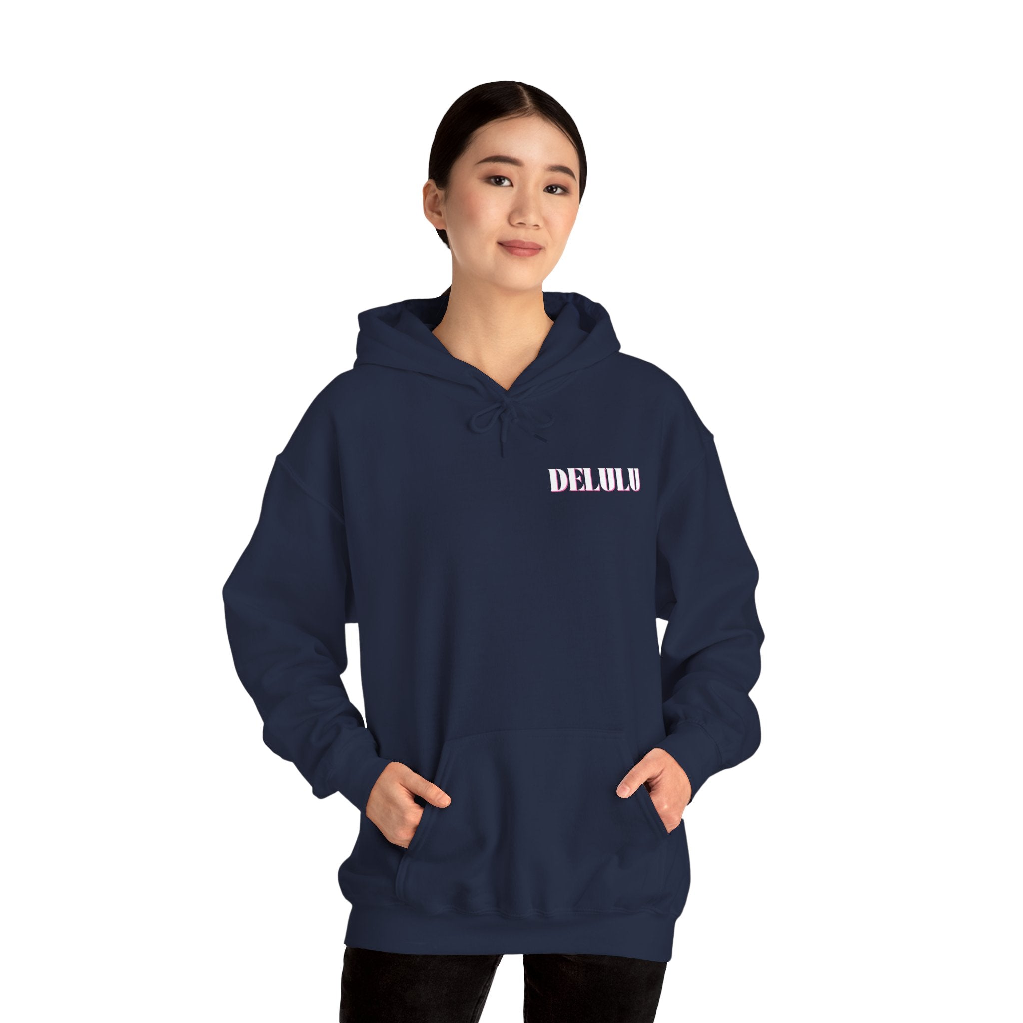 STATEMENT HOODIE DELULU - NAVY & WHITE/PINK