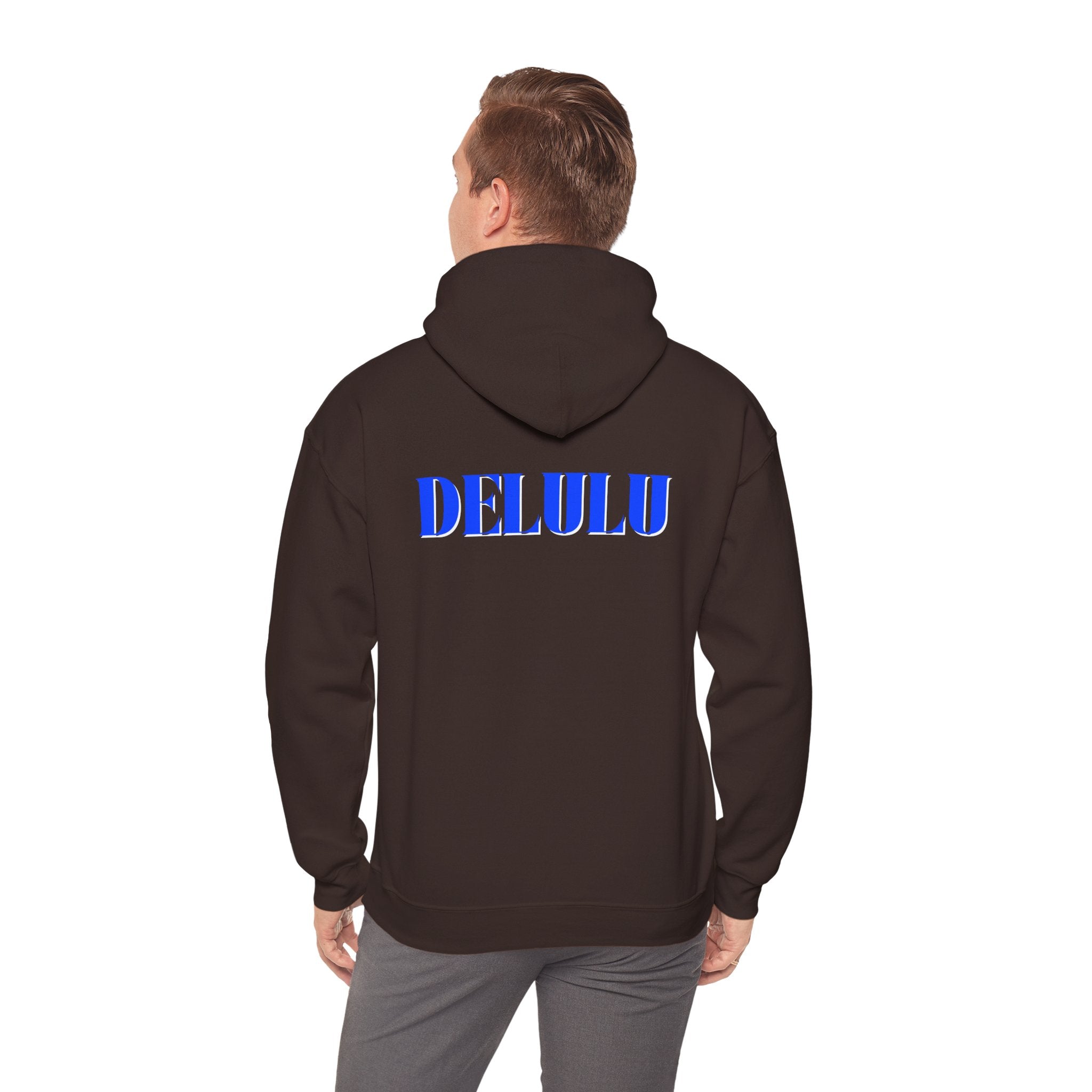 STATEMENT HOODIE DELULU - BLACK & BLUE/WHITE