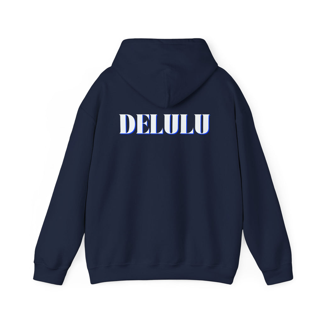 STATEMENT HOODIE DELULU - BLACK & WHITE/BLUE