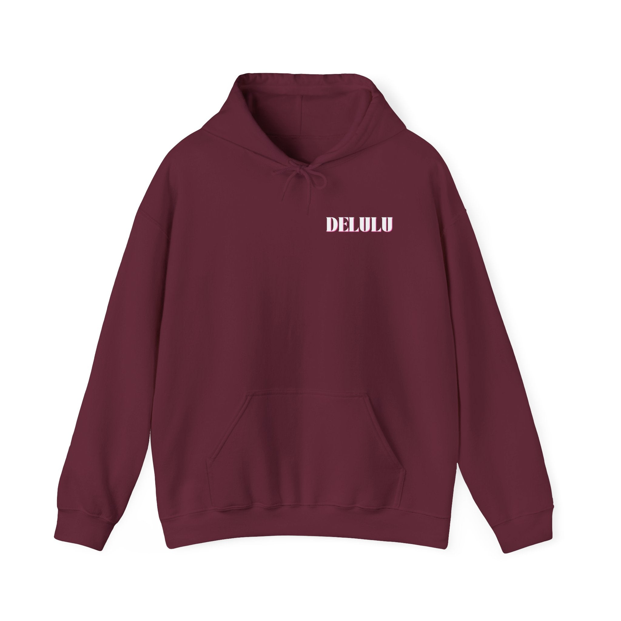 STATEMENT HOODIE DELULU - MAROON & WHITE/PINK