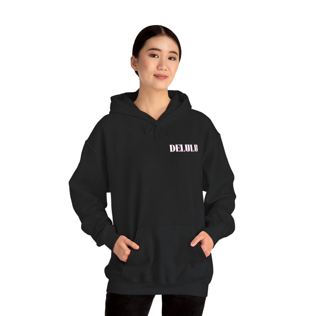 STATEMENT HOODIE DELULU - DARK CHOCLATE & WHITE/PINK
