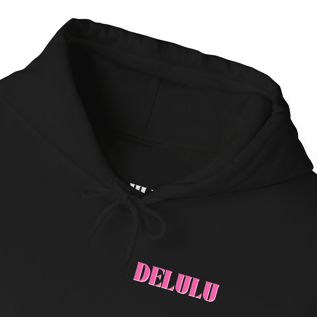 STATEMENT HOODIE DELULU - DARK CHOCOLATE & PINK/WHITE