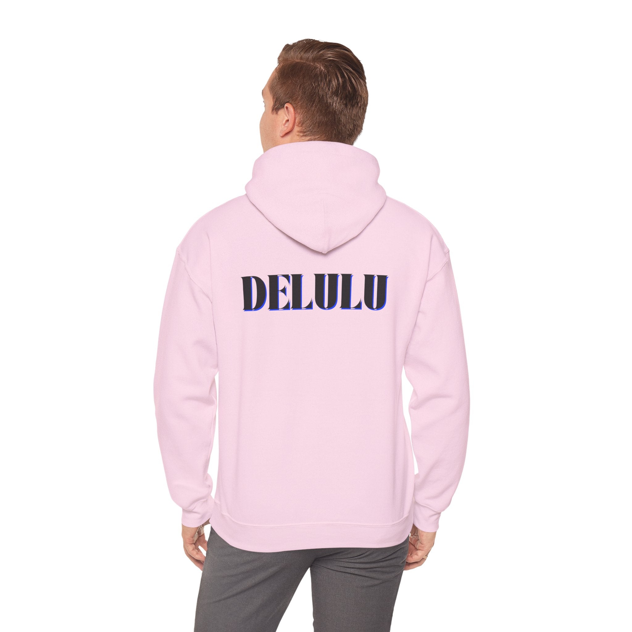 STATEMENT HOODIE DELULU - WHITE & BLACK/BLUE