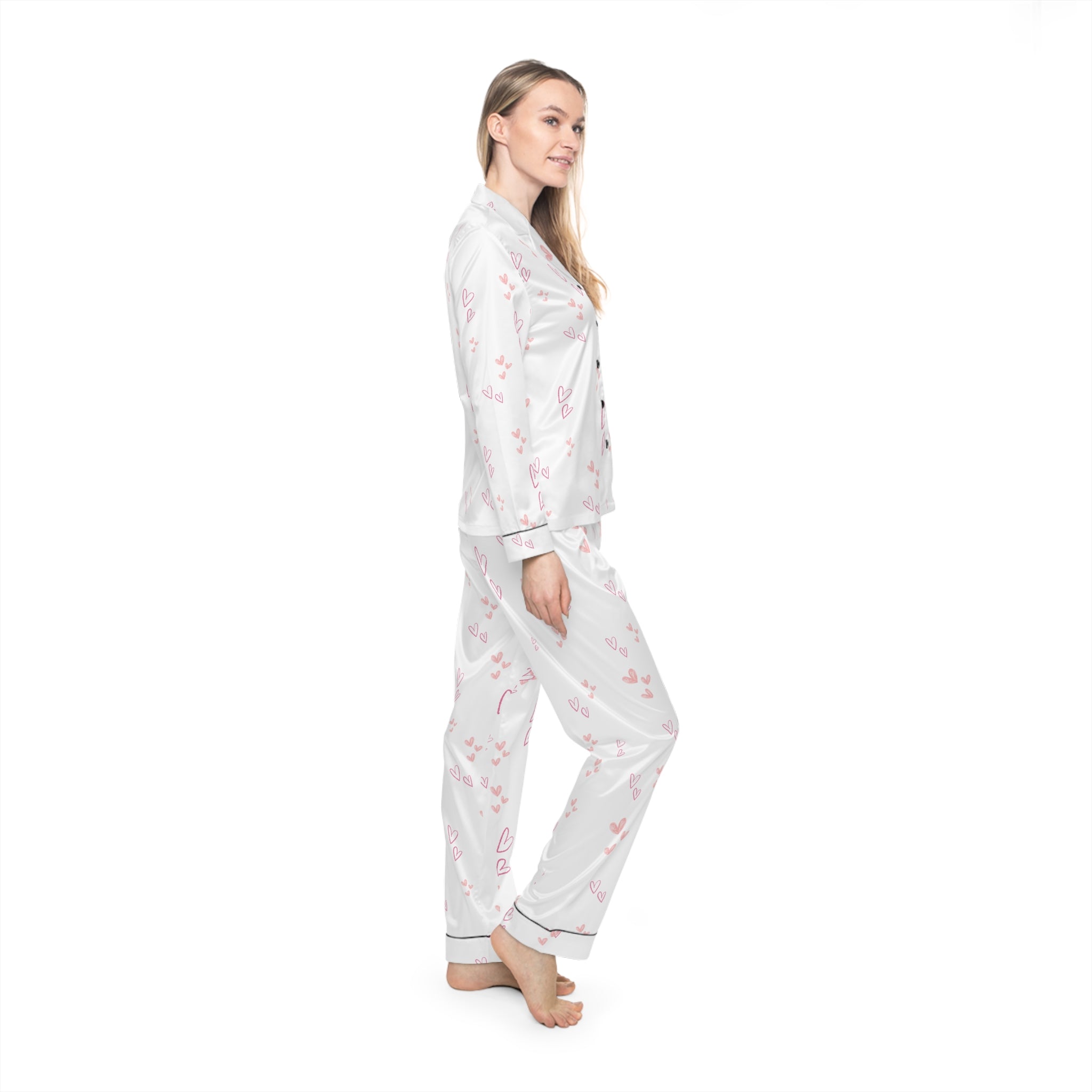 01 Hearts Satin Pajama Set