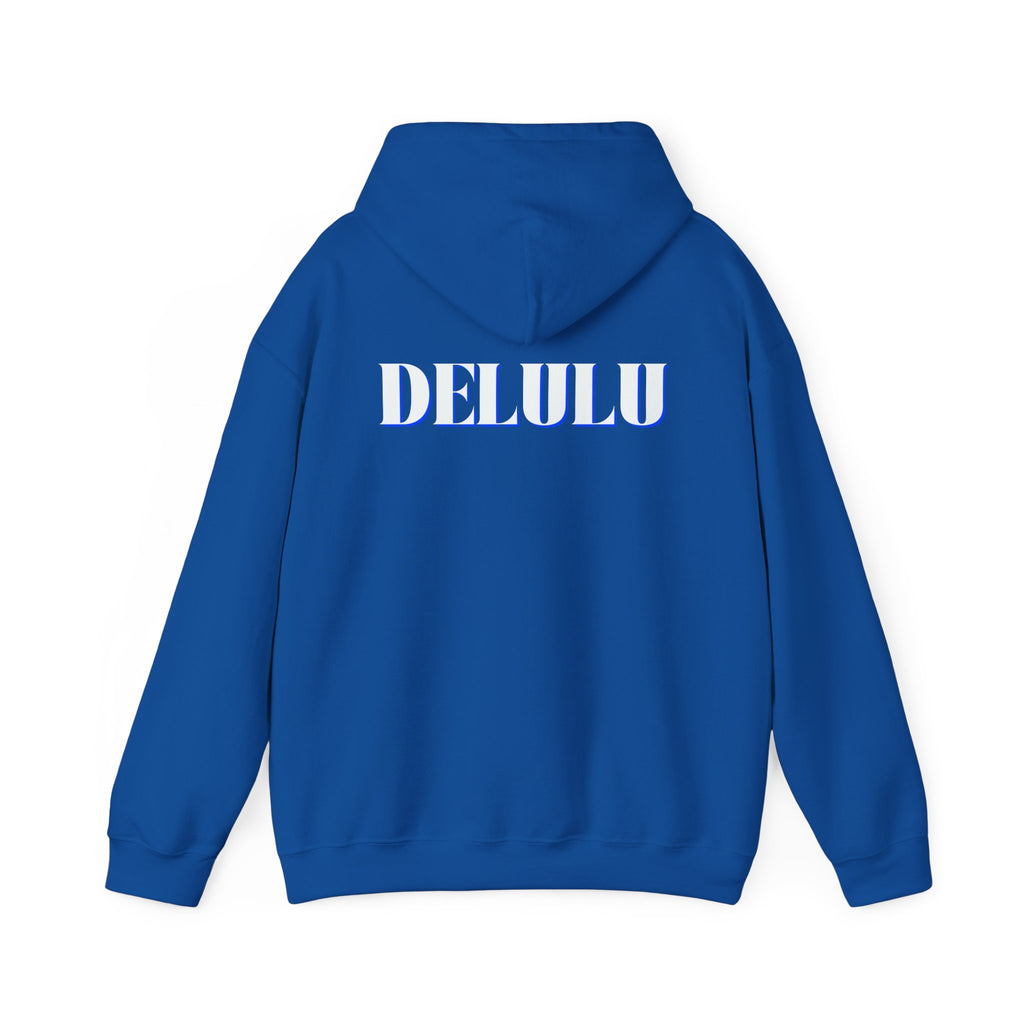 STATEMENT HOODIE DELULU - MAROON & WHITE/BLUE