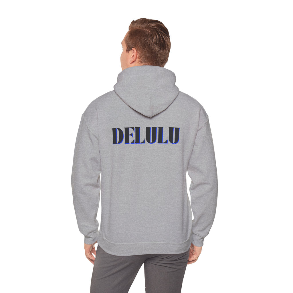 STATEMENT HOODIE DELULU - BEIGE & BLACK/BLUE
