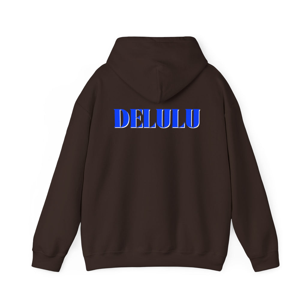 STATEMENT HOODIE DELULU - MAROON & BLUE/WHITE