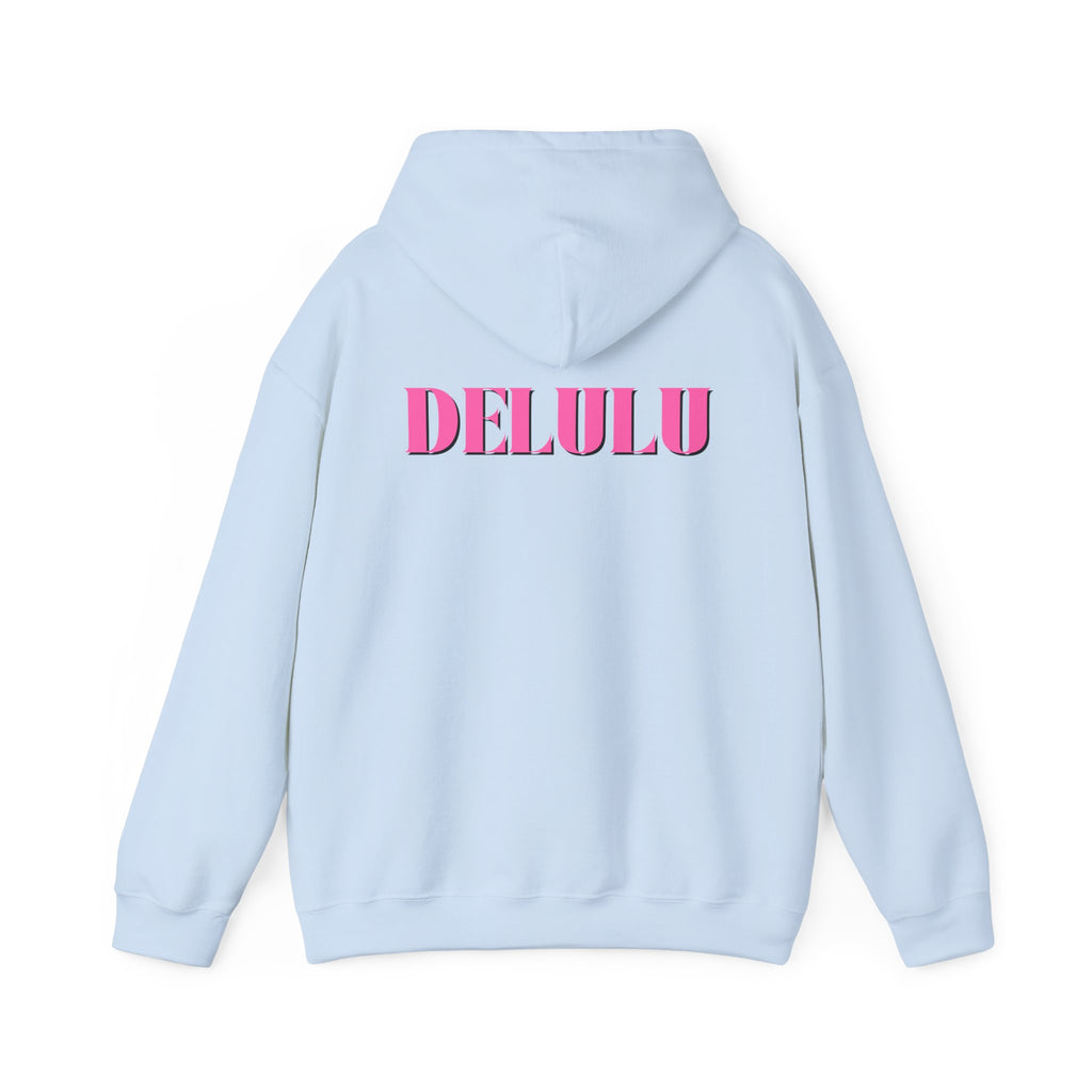 STATEMENT HOODIE DELULU - WHITE & PINK/BLACK
