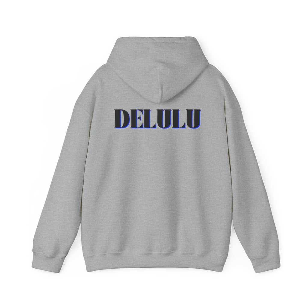 STATEMENT HOODIE DELULU - GREY & BLACK/BLUE