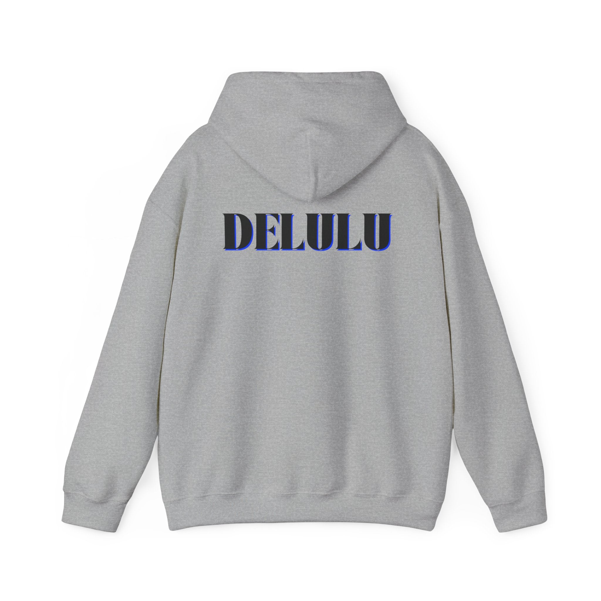 STATEMENT HOODIE DELULU - WHITE & BLACK/BLUE
