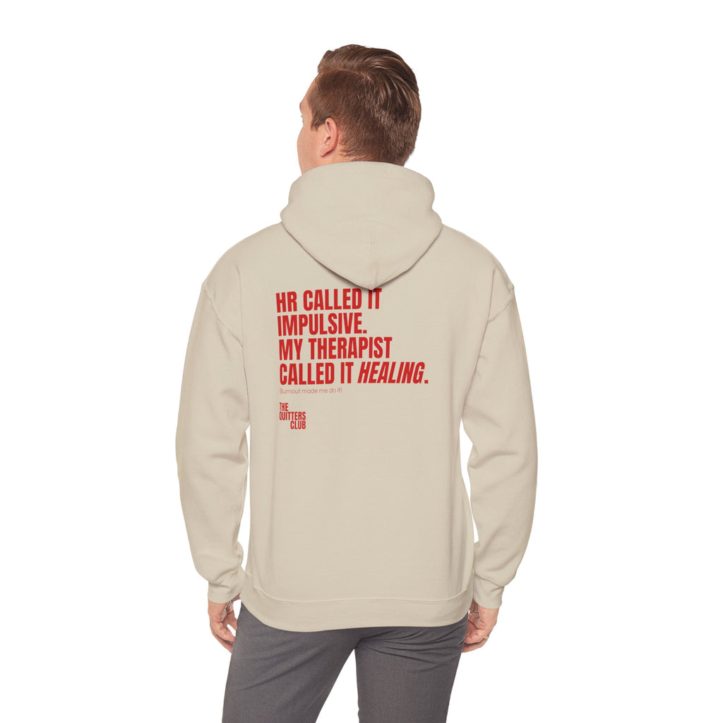 QUITTERS CLUB HOODIE - HR CALLED IT IMPULSIVE BEIGE/RED
