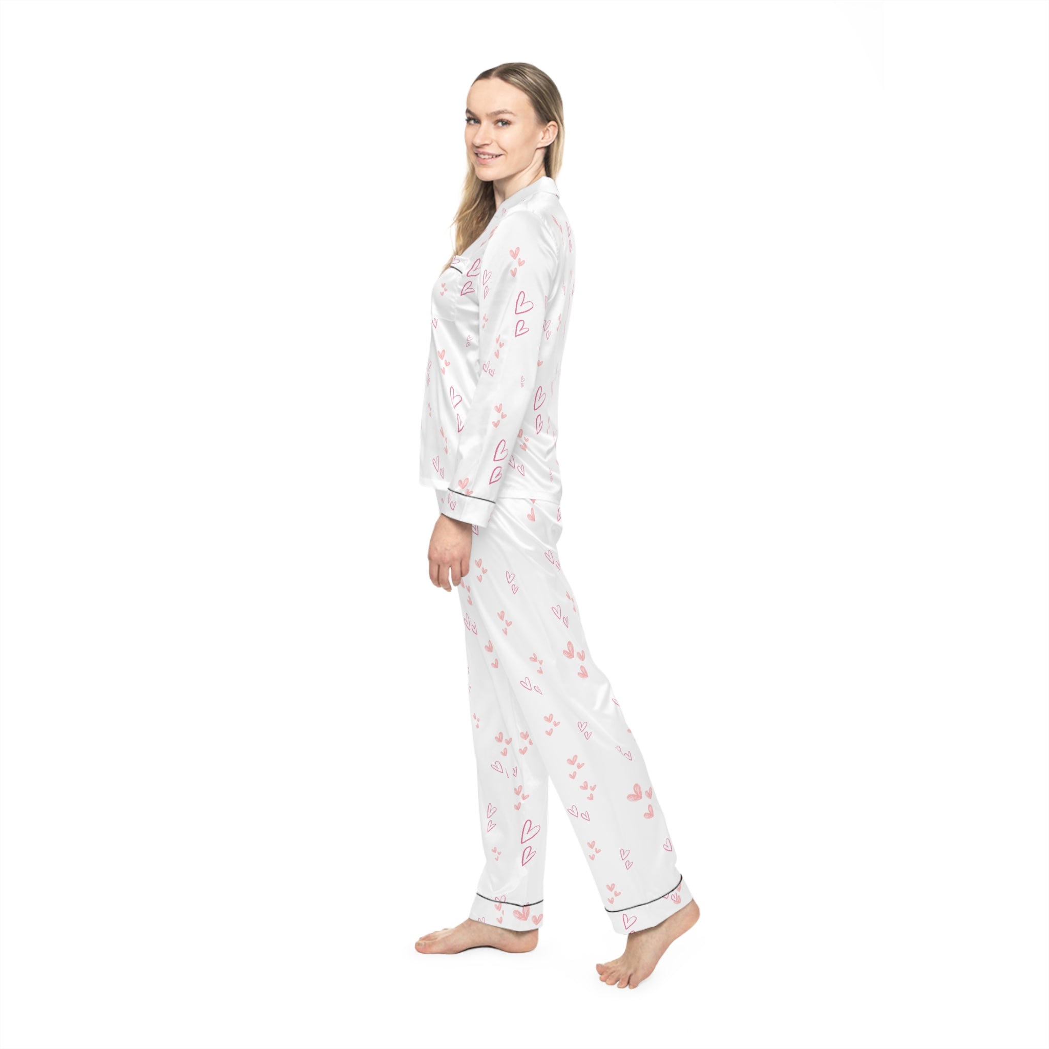 01 Hearts Satin Pajama Set
