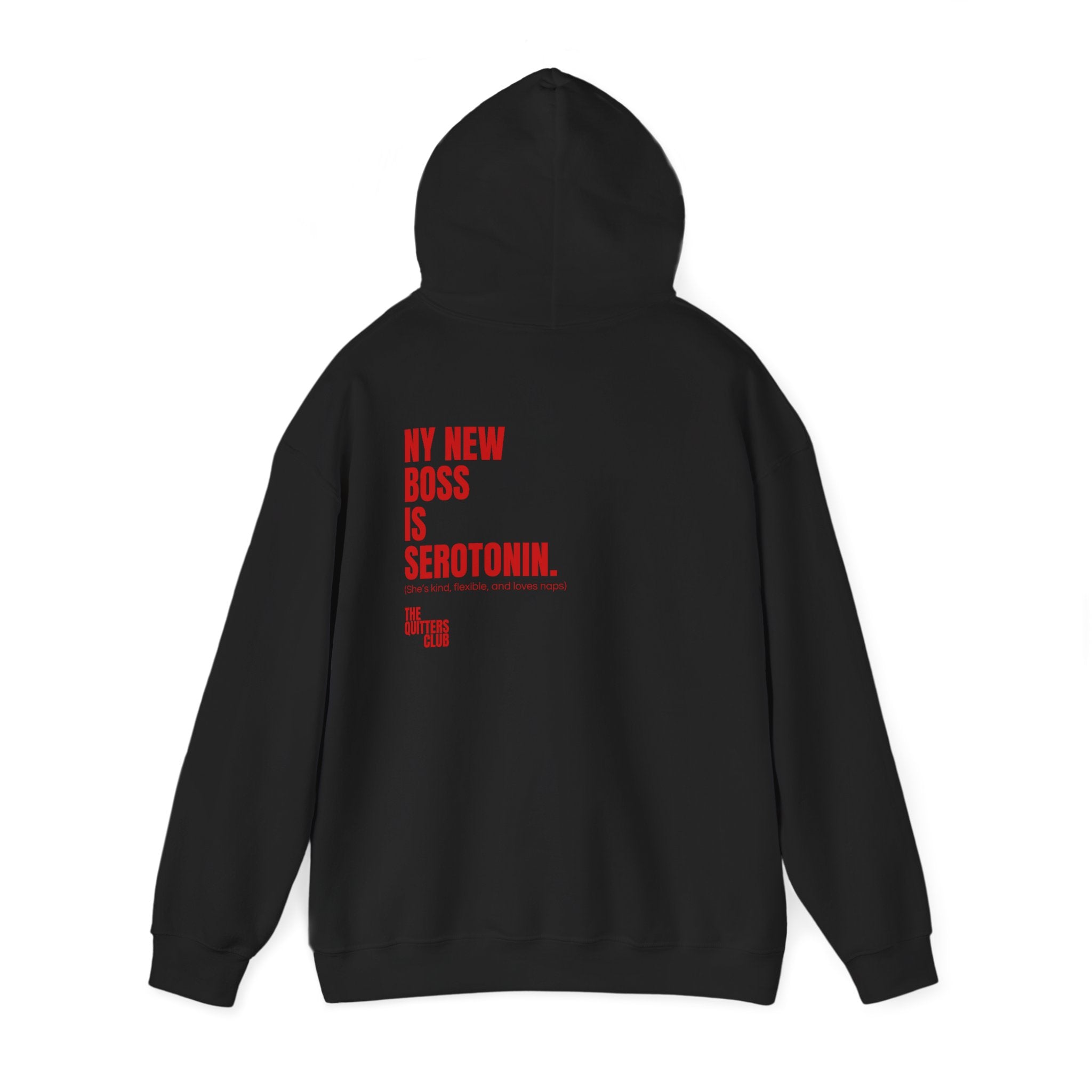 QUITTERS CLUB HOODIE - MY NEW BOSS BLACK/RED