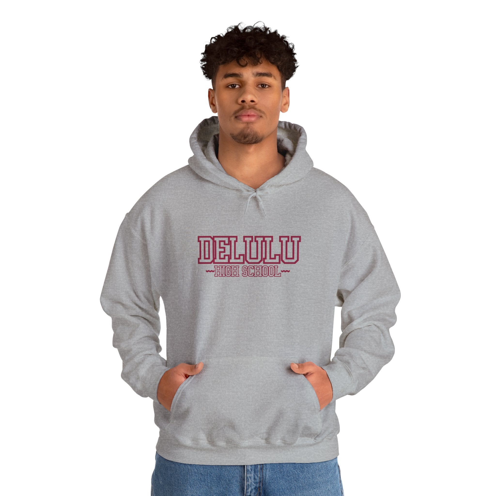 DELULU HIGH SCHOOL HOODIE - GREY&RED