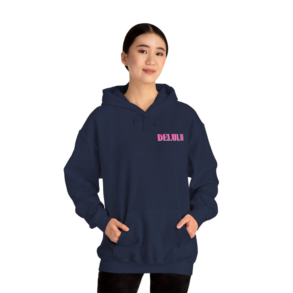STATEMENT HOODIE DELULU - NAVY & PINK/WHITE
