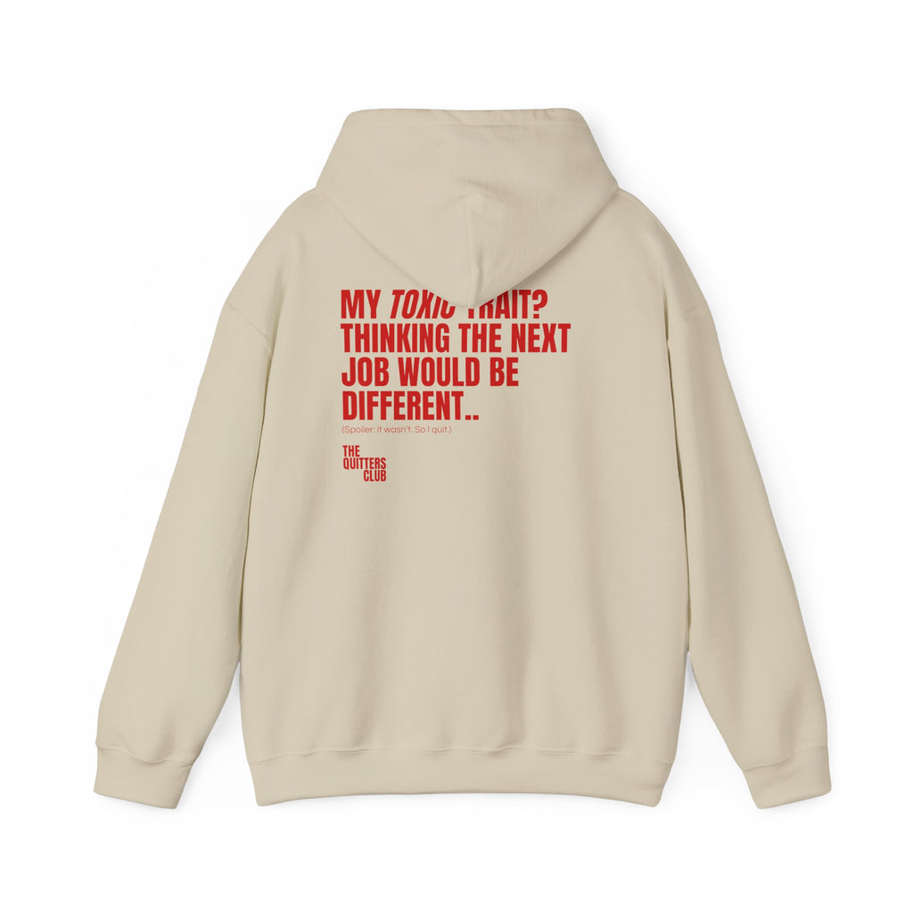 QUITTERS CLUB HOODIE - TOXIC TRAIT BEIGE/RED