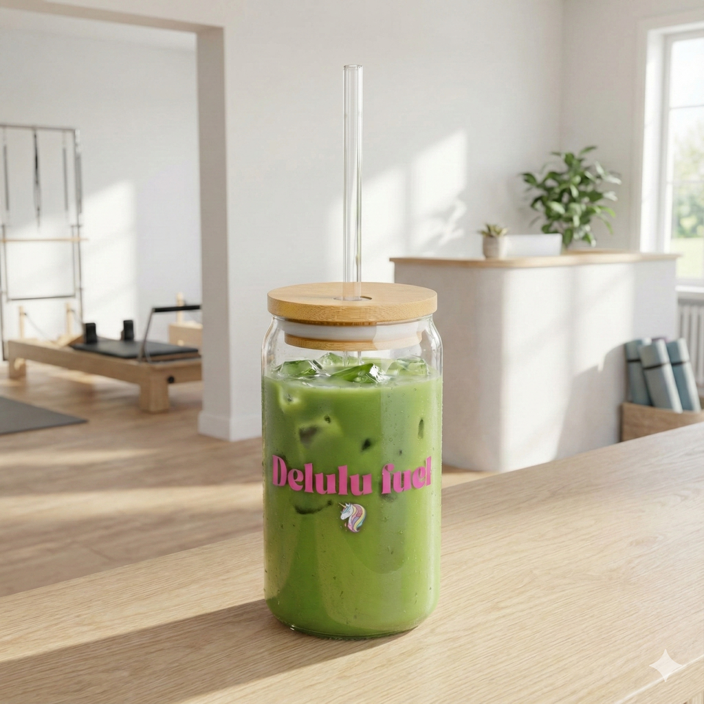 MATCHA/ICE COFFEE GLASS 16oz WITH STRAW - DELULU FUEL
