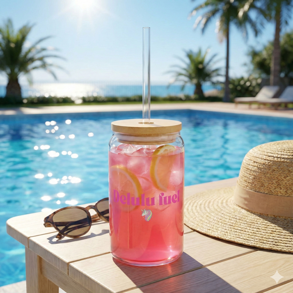 MATCHA/ICE COFFEE GLASS 16oz WITH STRAW - DELULU FUEL