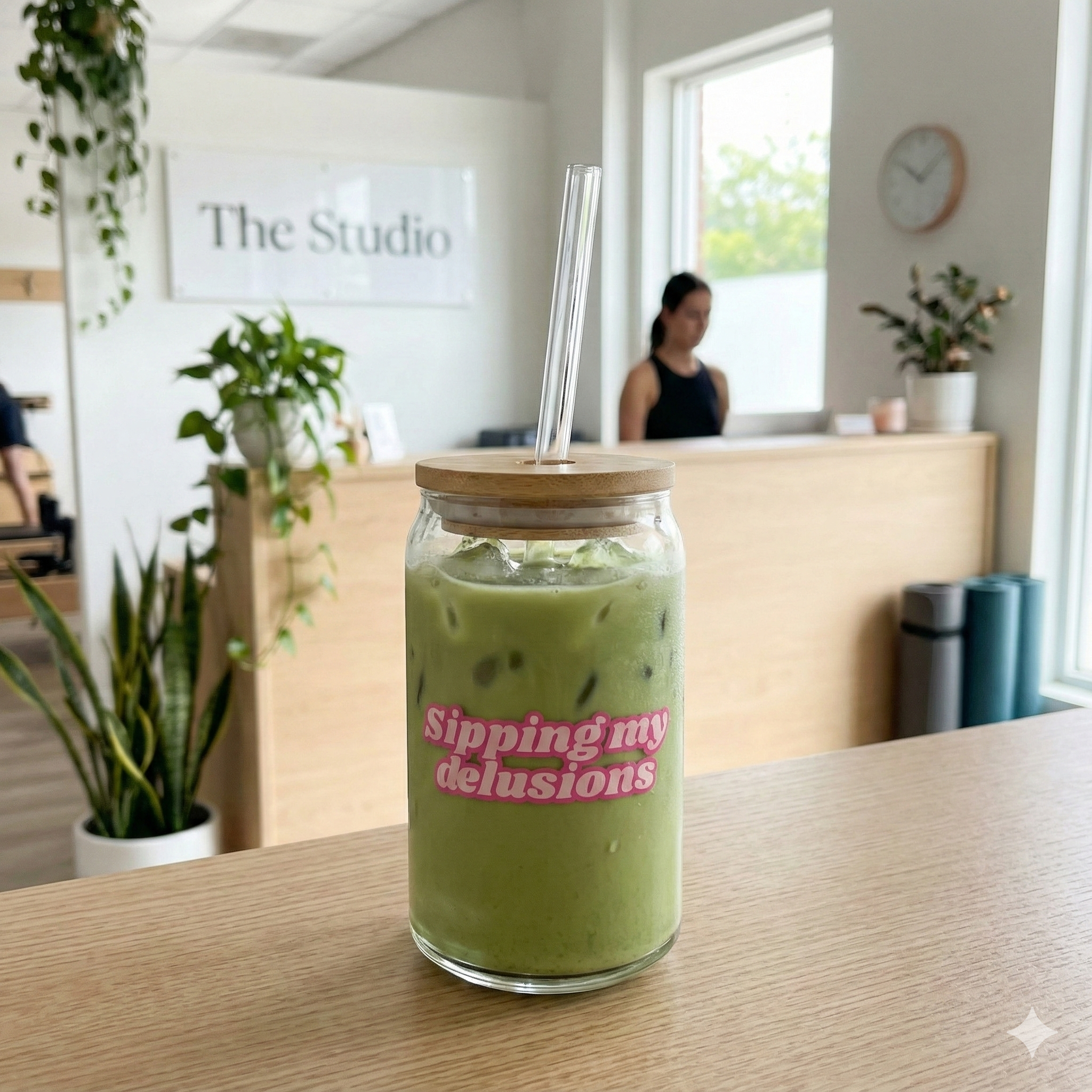 MATCHA/ICE COFFEE GLASS 16oz WITH STRAW - SIPPING MY DELUSIONS
