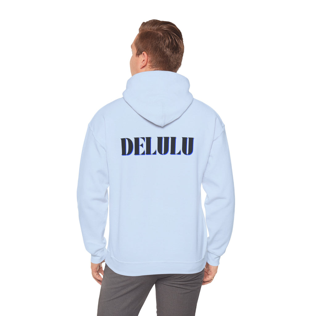 STATEMENT HOODIE DELULU - GREY & BLACK/BLUE