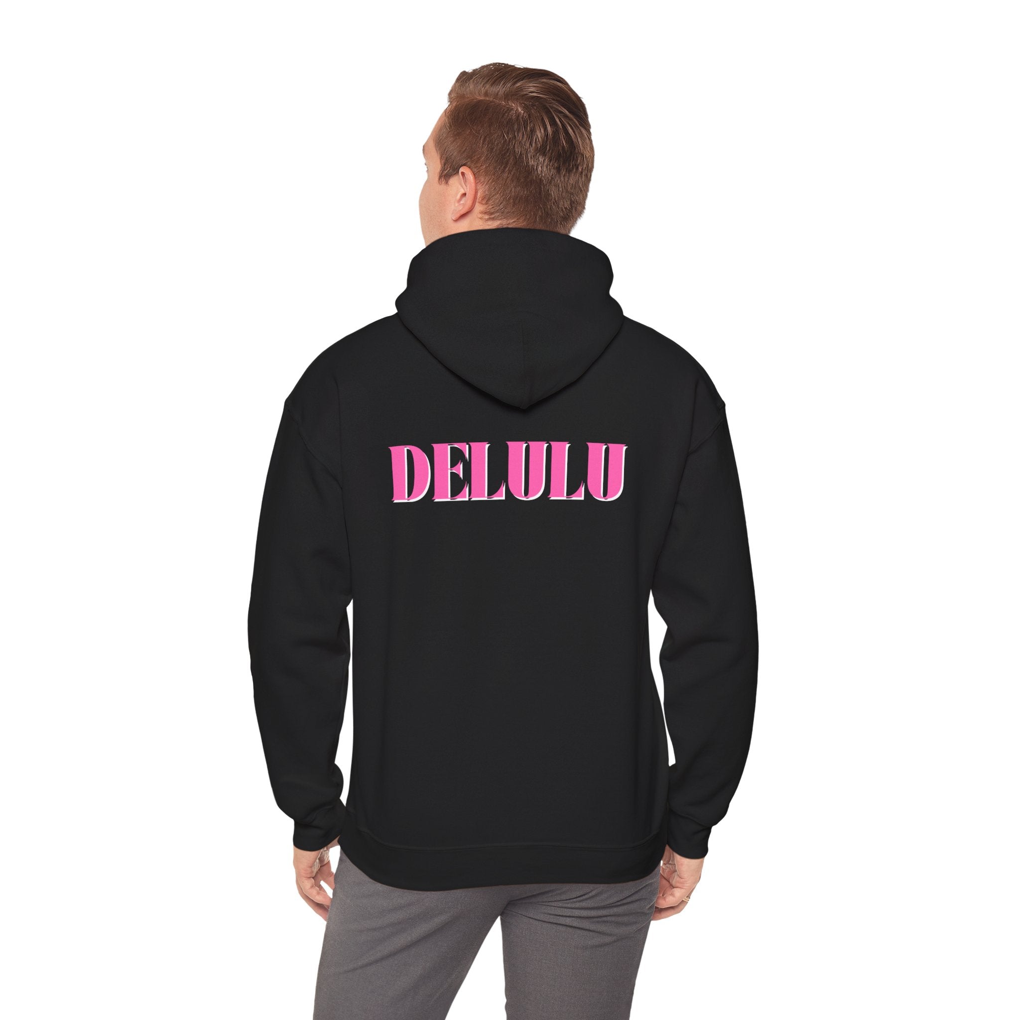 STATEMENT HOODIE DELULU - NAVY & PINK/WHITE