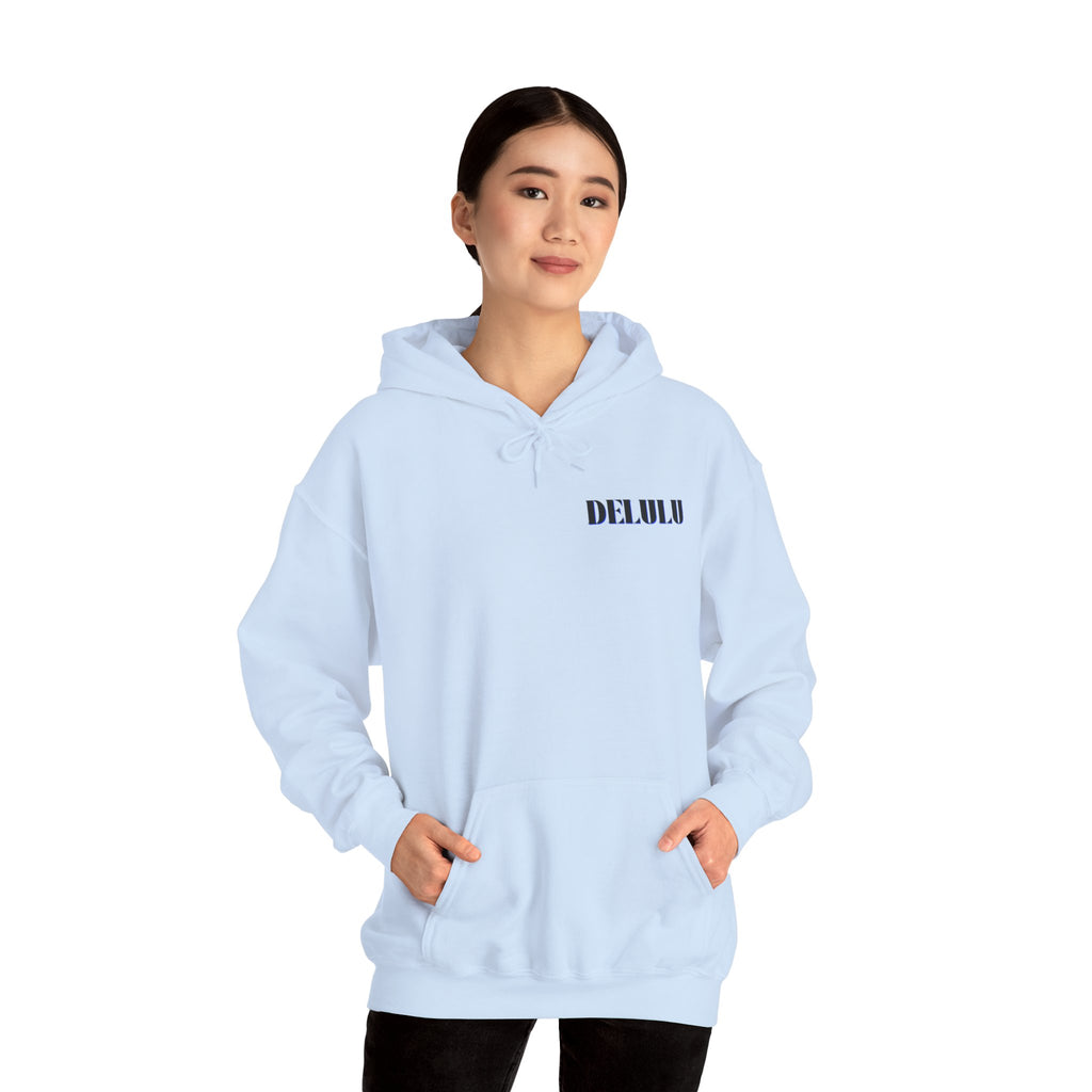 STATEMENT HOODIE DELULU - BEIGE & BLACK/BLUE